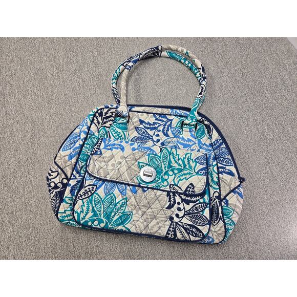 Vera Bradley Quilted Handbag Purse Blue Green Floral Print Shoulder Tote - Picture 5 of 10
